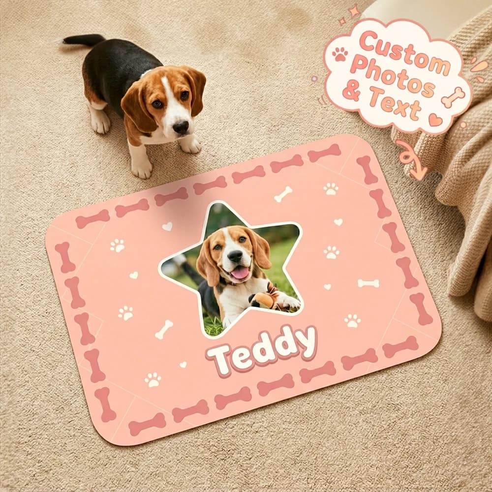 1pc Personalized Dog Feeding Mat,Custom Pet Photo & Name,Gift For Dog Parents,Housewarming,Kitchen Floor,Pet Feeding Corner