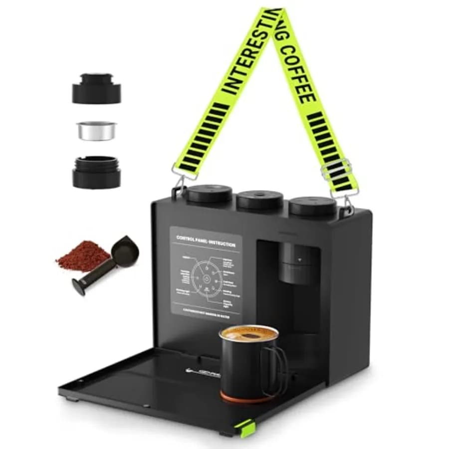 Portable Espresso Machine with Strap, 3 in 1 Coffee Maker, One-Touch Operation, Rechargeable Cold Brew Up to 60 Cups, for Groun