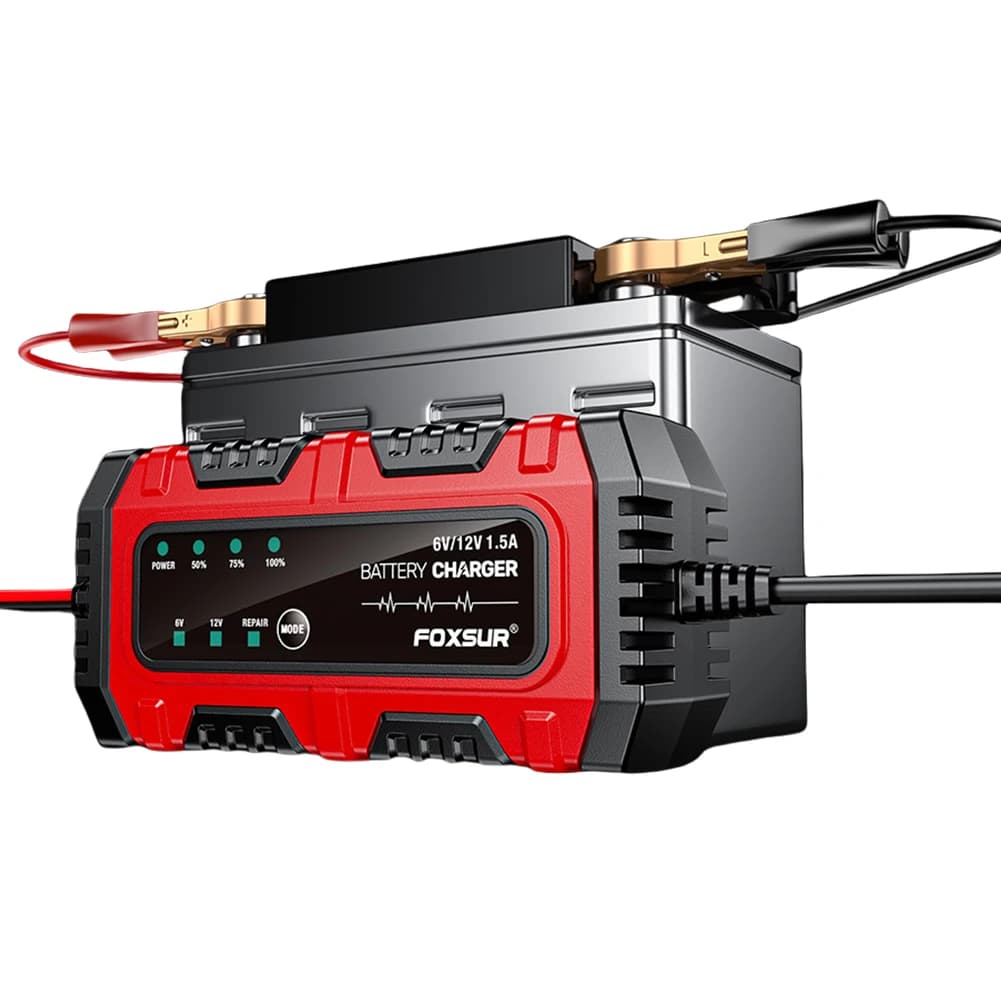 Caricabatterie per Auto e Moto 6V 12V 1.5A, Unità di Ricarica per Batterie al Piombo-Acido AGM GEL per Auto, Camion, Barche, SUV