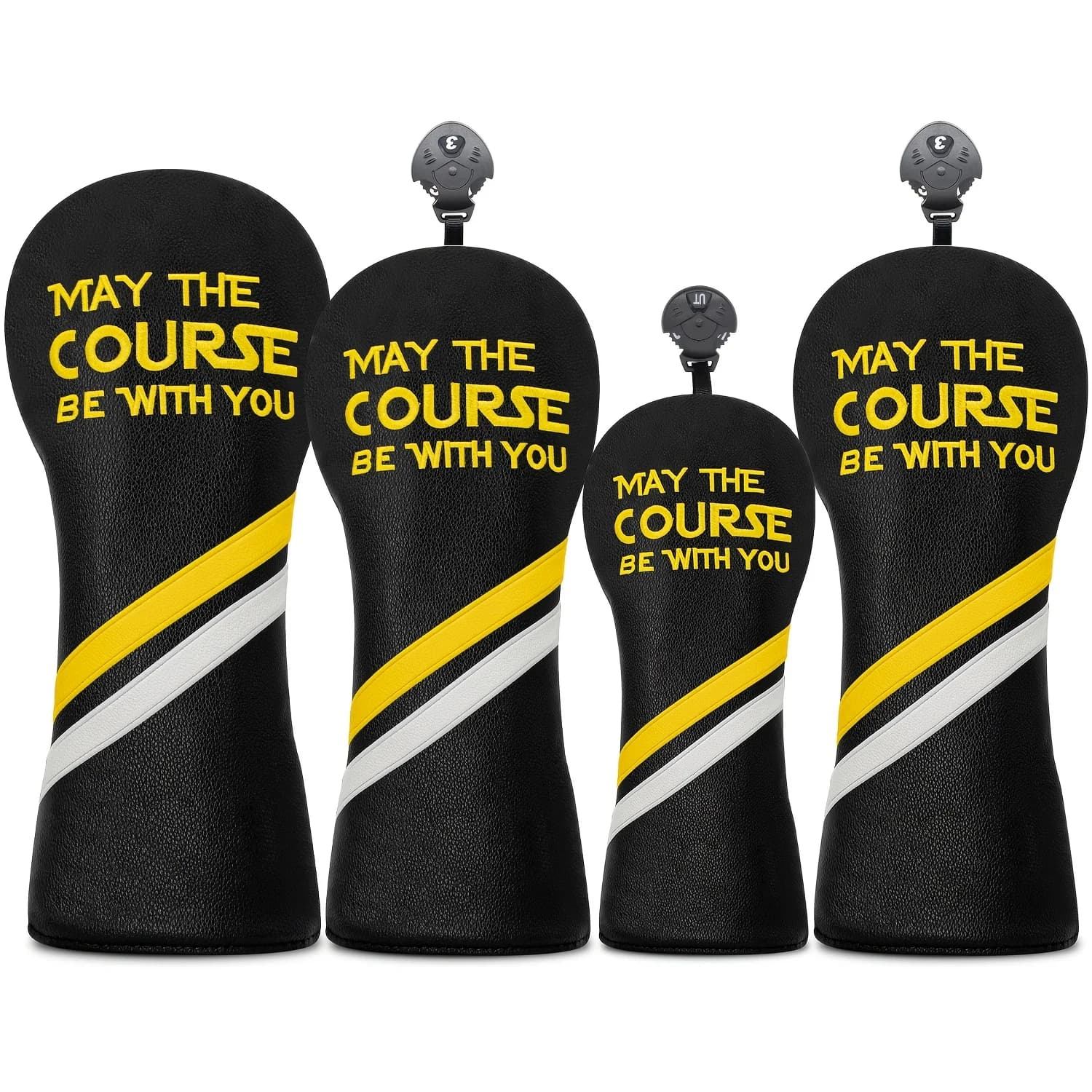 1pc/4pcs Golf Ball Head Covers with "May The Course Be with You" Embroidery - Cushioned Interior, Elastic Closure