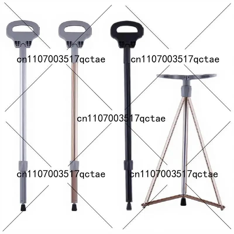 Foldable Walking Stick with Seat, Aluminum Alloy Adjustable Trekking Pole Anti-Scratch Elderly Cane for Hiking Travel