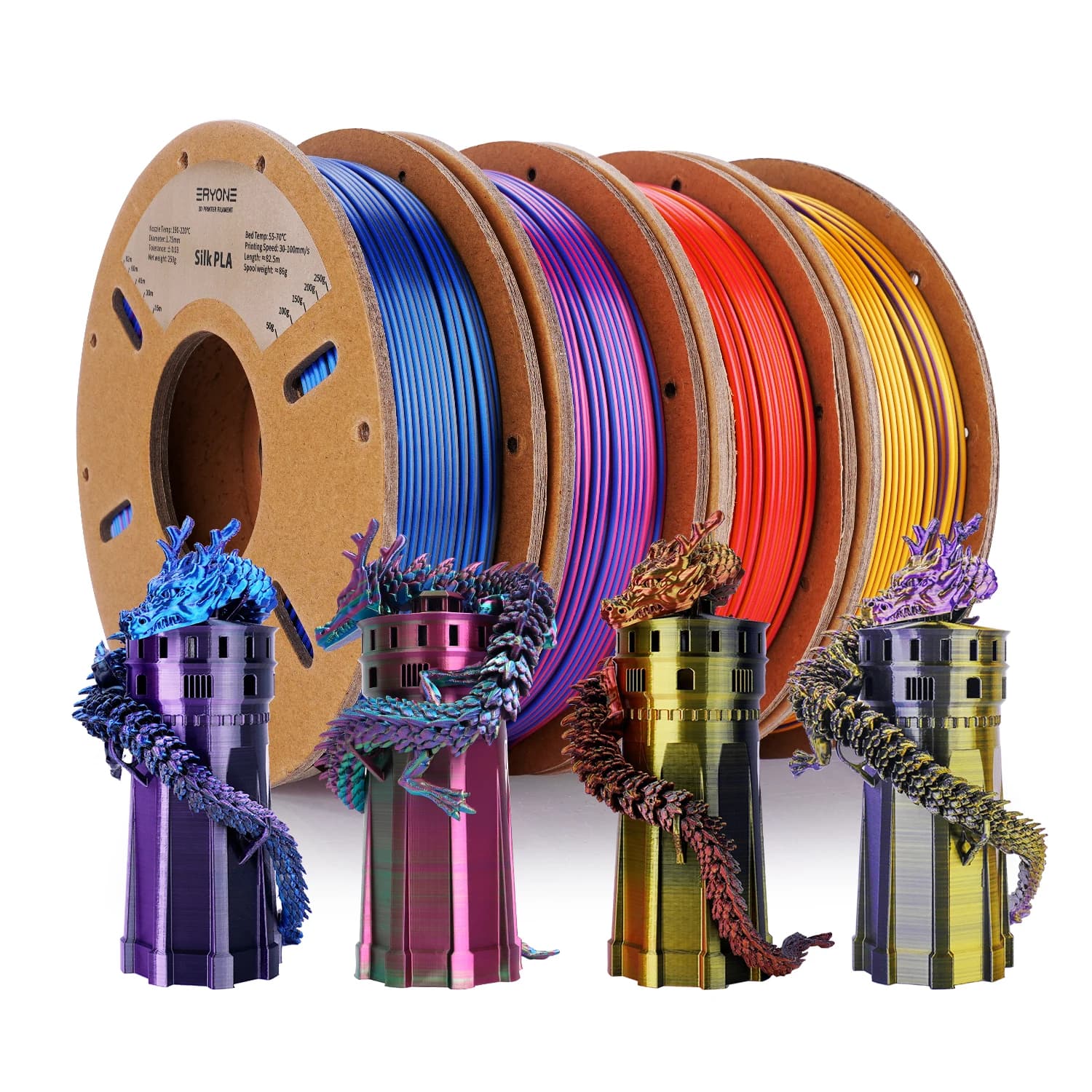 ERYONE 250G Filament PLA tricolor in silk 1.75 mm ± 0.03 for 3D printing FDM New arrival Fast shipping