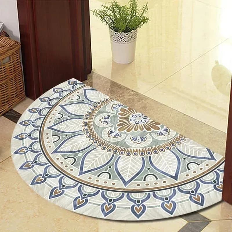 New Non Slip Half Round Doormat Boho Washable Door Mat Flower Floral Absorbent Entrance Mat Indoor Outdoor Door Mat Floor Mat