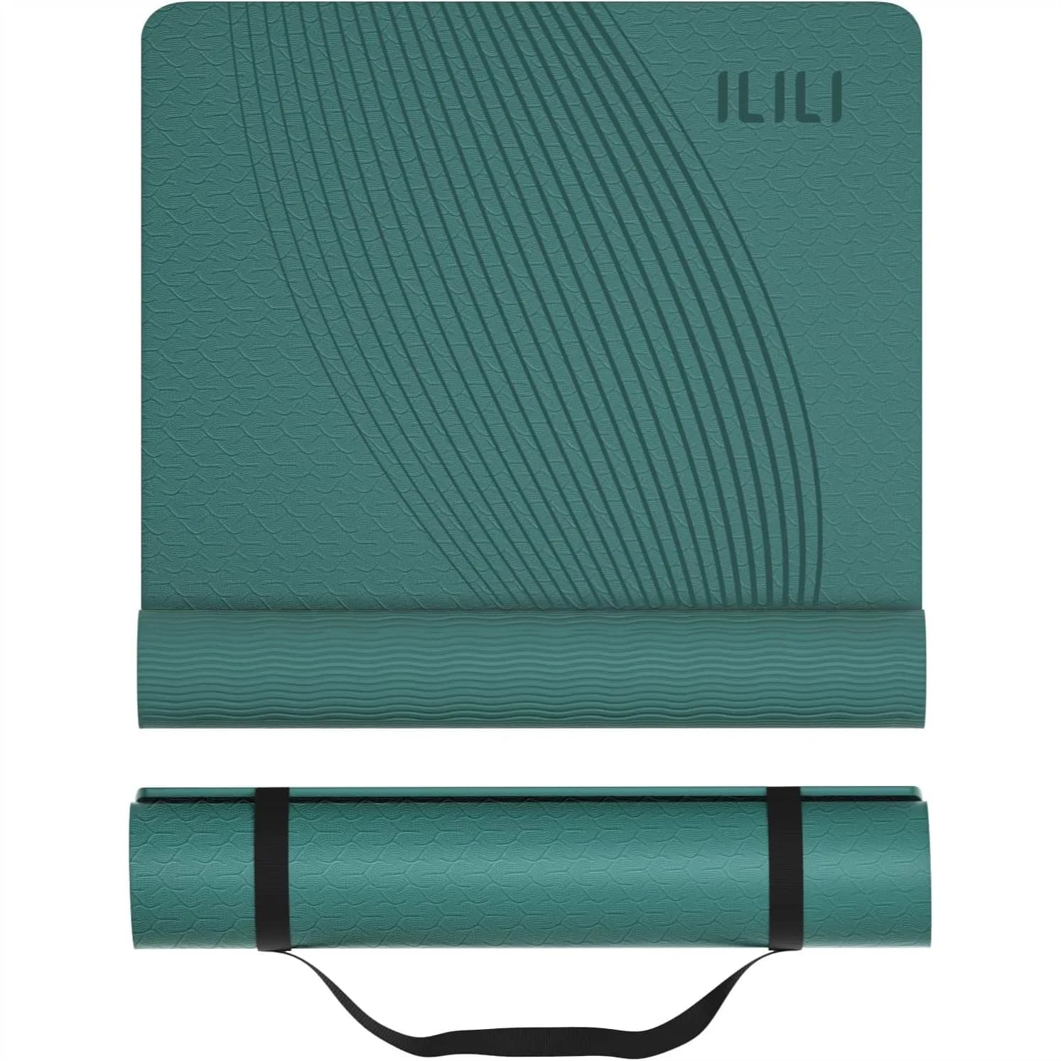 Tappetino Yoga in TPE con Cinghia di Trasporto, Antiscivolo e Resistente agli Strappi, 72x25x0.3 Pollici per Yoga, Pilates, Allenamenti a Casa
