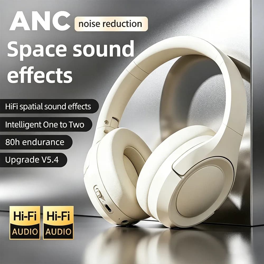 Foldable Bluetooth 5.4 Over-Ear Headphones, HiFi Stereo Wireless ANC Headset with Microphone for Travel Work Gaming