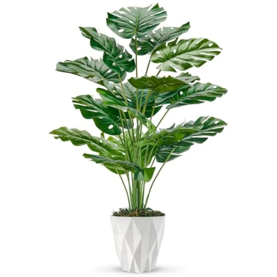 Piante Artificiali Grandi da 28 Pollici, Monstera Finto in Vaso Bianco per Arredamento Casa, Ufficio e Soggiorno