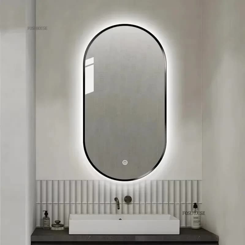 Specchi Decorativi da Parete per Bagno in Stile Nordico, Specchio LED con Luce Touch, Specchio Intelligente Ovale per Toilette e Lavabo, Arredo Casa