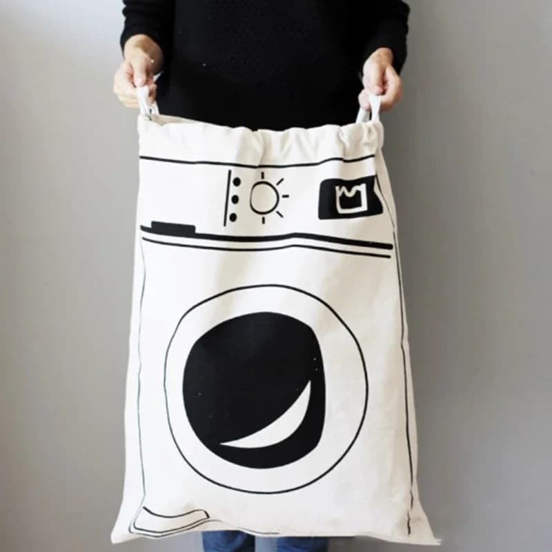 Large Cotton and Linen Laundry Bag Clothes Toys Storage Bag Printing Fabric Drawstring Duffle Bag Dirty Clothes Organizer Bags
