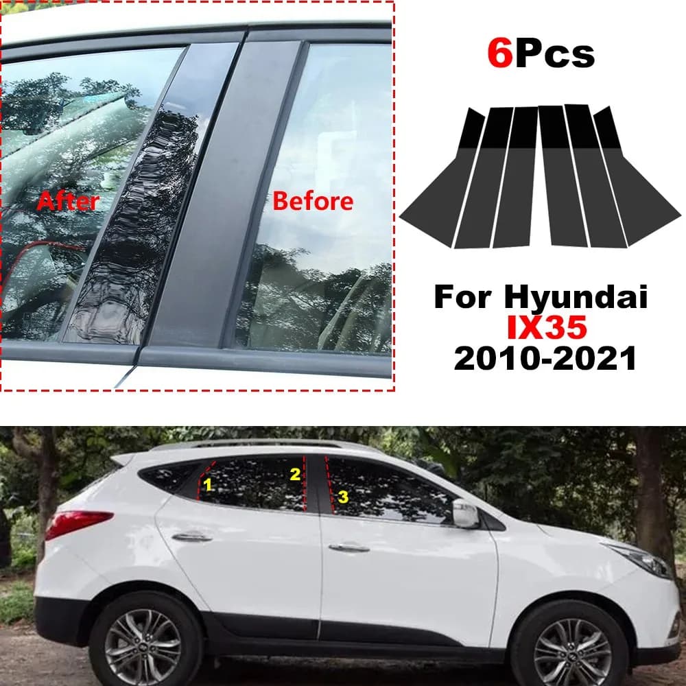 6Pcs Car Polished Pillar Posts Door Window Trim Cover Moulding Fit for Hyundai IX35 2010 2011 2012 2013 2014 2015 2016-2021