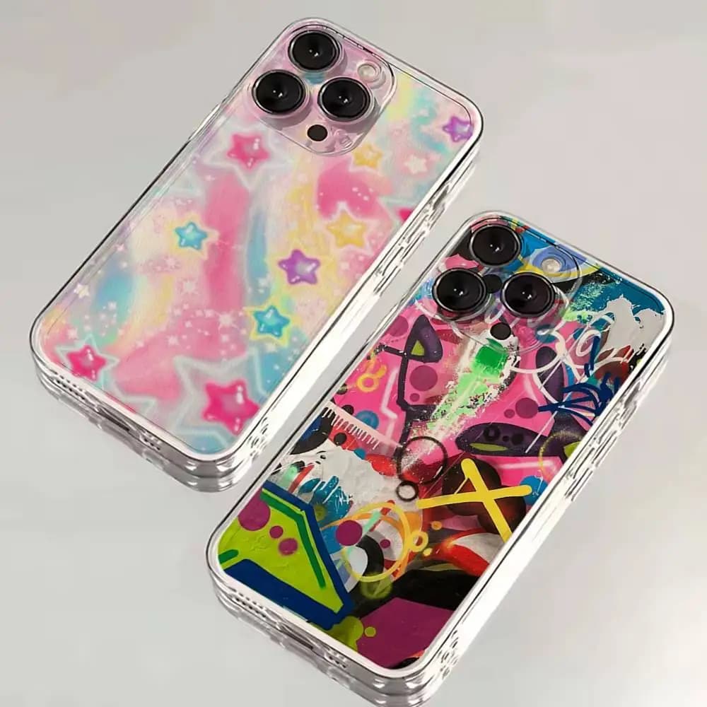 Watercolor Graffiti Phone Case For iPhone 16,15,14,13,12,11 Plus,Pro,Max,XR,XS,X,7,8 SE,Mini Transparent Silicone Soft