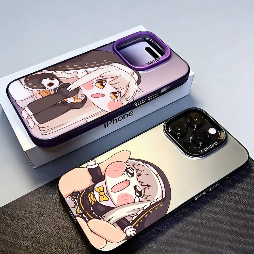 Custodia per telefono Game Trickcal Chibi Go per iPhone 17, 16, 15, 14, 13, 12 Pro Max, nera, opaca, antiurto, effetto caramella