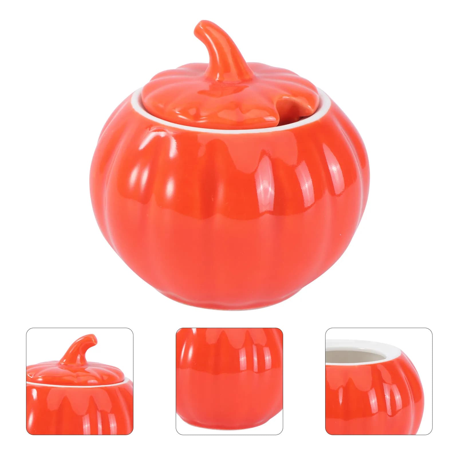 Set di 1 Barattolo per Spezie in Ceramica a Forma di Zucca con Cucchiaio per Sale e Olio di Peperoncino, Contenitore Decorativo Salvaspazio per Cucina