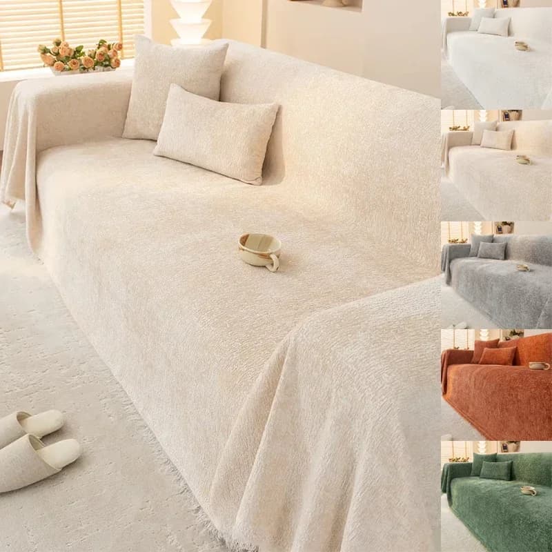 Towel sofa cover in beige fabric Ins with tassels Leisure sofa cover Tablecloth Home decor Portable travel blanket for outdoors