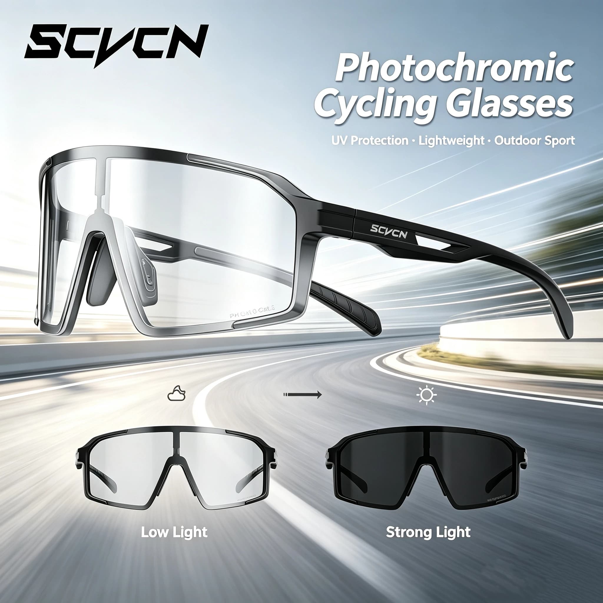 SCVCN UV400 Photochromic Cycling Sunglasses Stylish Outdoor Casual Sports Sunglasses Hiking Running and Running Driving Glasses