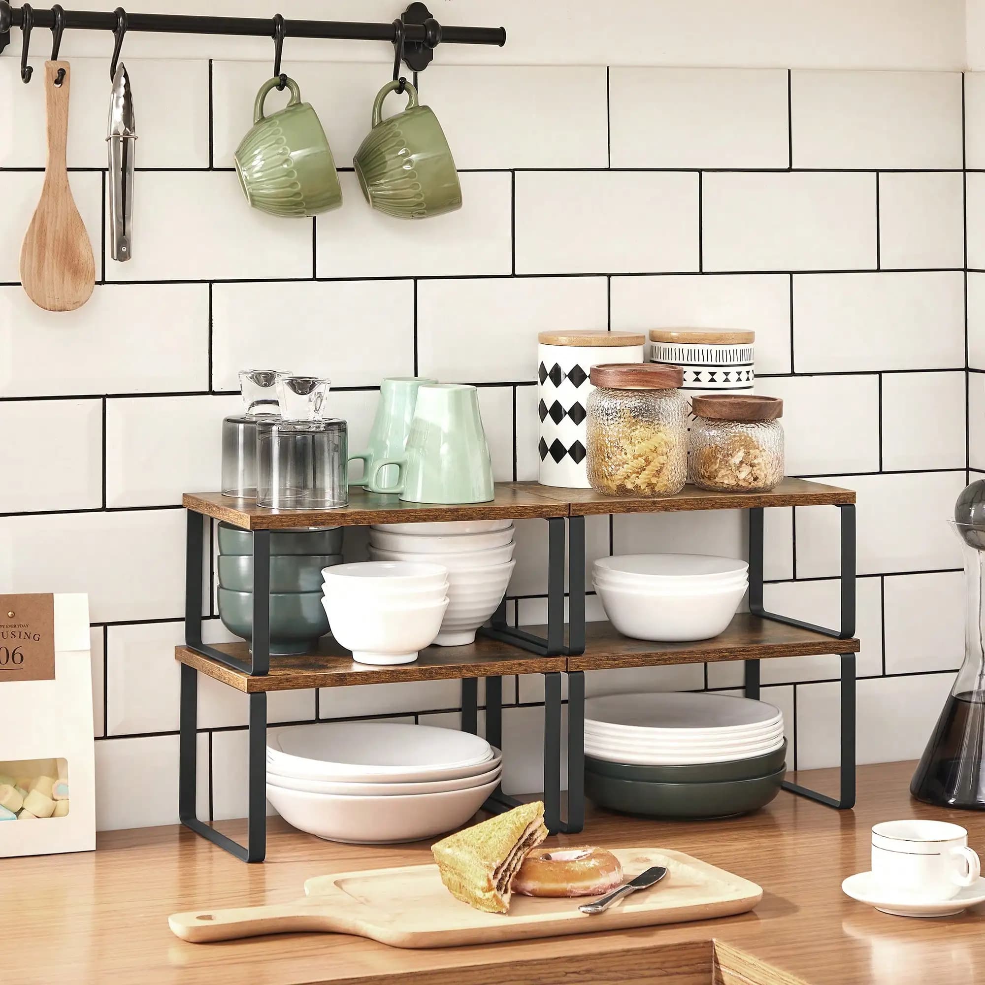 Cabinet Organizer Shelf, Set Of 4 Kitchen Counter Shelves, Kitchen Storage, Spice Rack, Stackable, Expandable