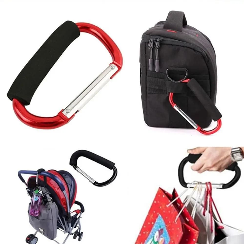 2Pcs Multifunction Baby Stroller Hook Sponge Handle D-Ring Shopping Bag Clip Hooks Soft Grip Aluminum Alloy Carriage Hanger