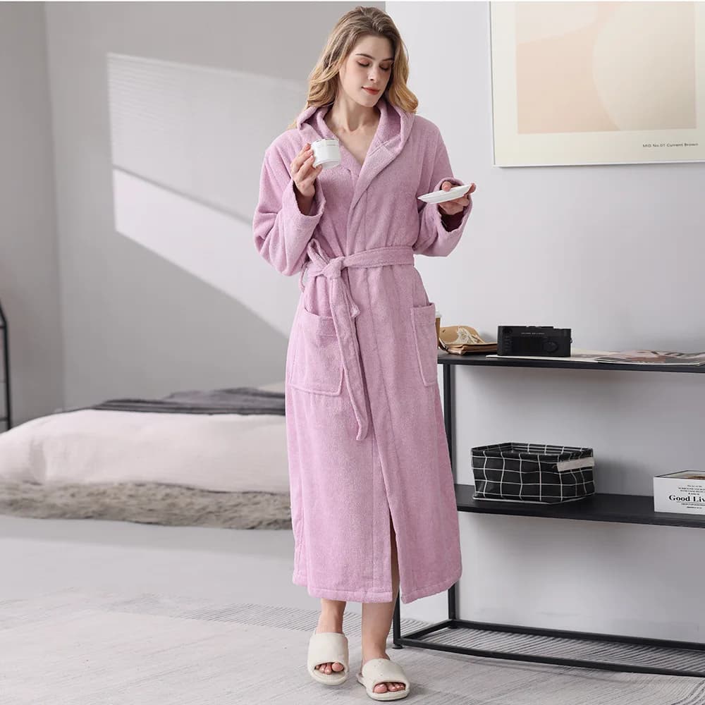 100% cotone materiale accappatoio per uomo e donna coppia Hotel camicia da notte letto e colazione Hotel assorbente bagno cuffia da bagno
