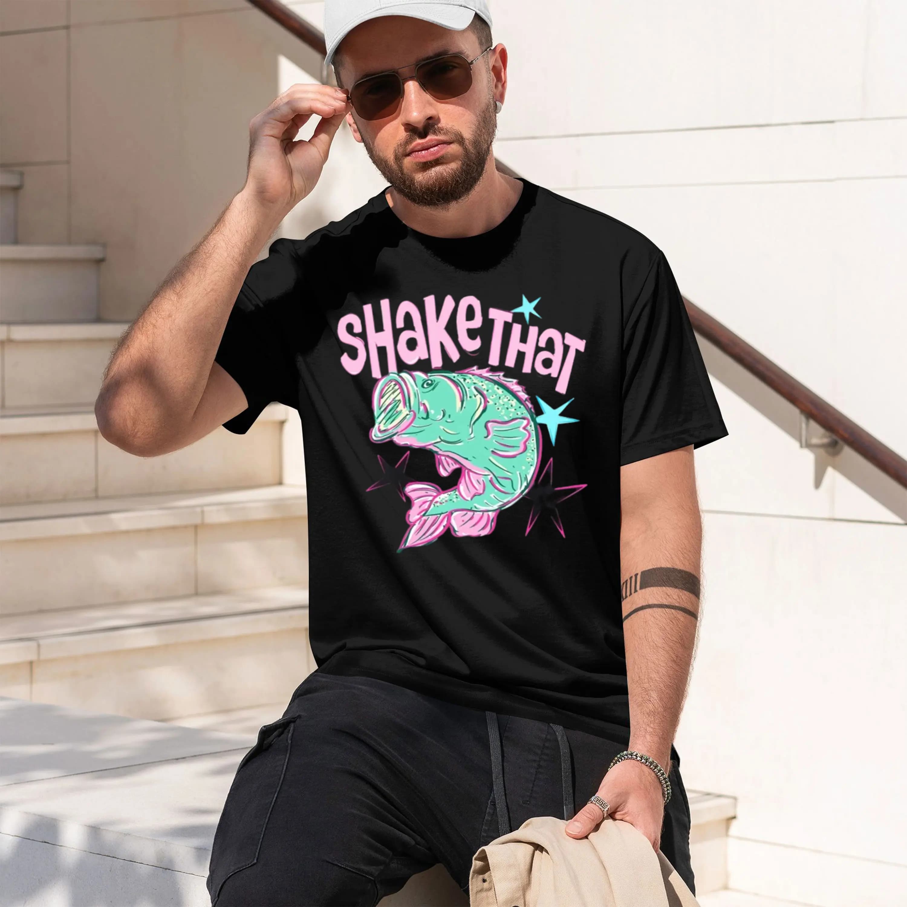 Shake That B Funny Fishing t-shirt Preppy B Fish tshirt Retro Fish short sve round ne printed t shirt men women 2026 New Model S