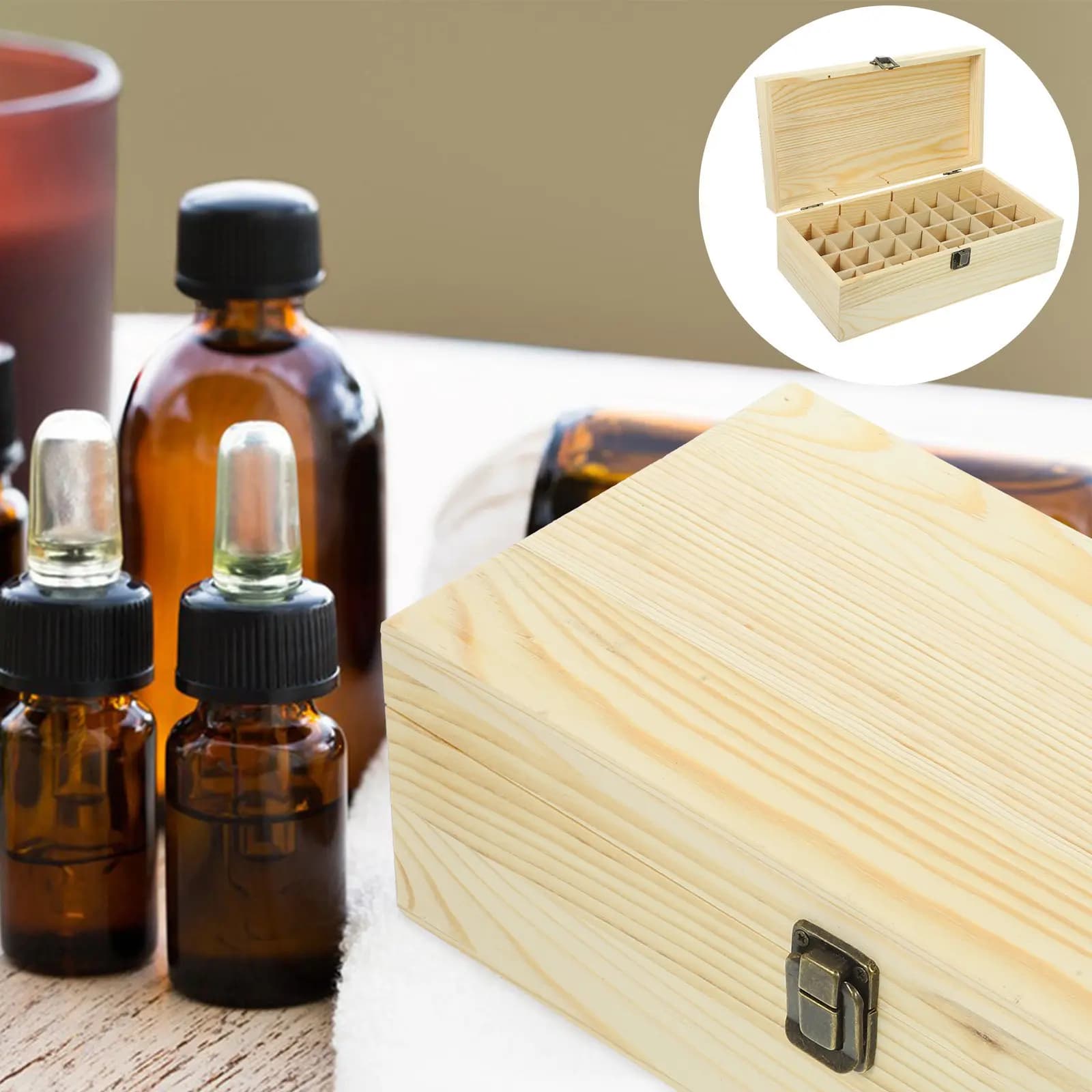 Scatola in Legno per Oli Essenziali con 32 Scomparti, Portatile, da Viaggio, Organizzatore Premium per Bottiglie