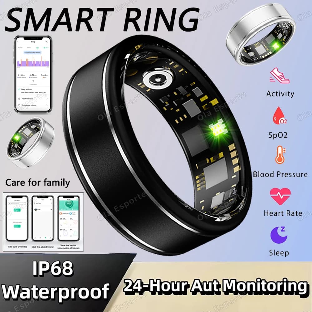New Blood Pressure Sleep Health Monitor Smart Ring Sport Remote Camera Smartring IP68 Waterproof Family Ring Care Woman