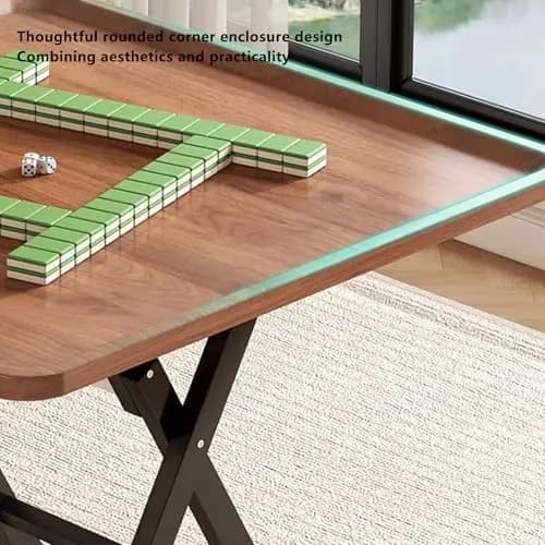 31-Inch X-Leg Folding Table For Mahjong, Cards, Dominoes And Poker With Rounded Corner Enclosure Design