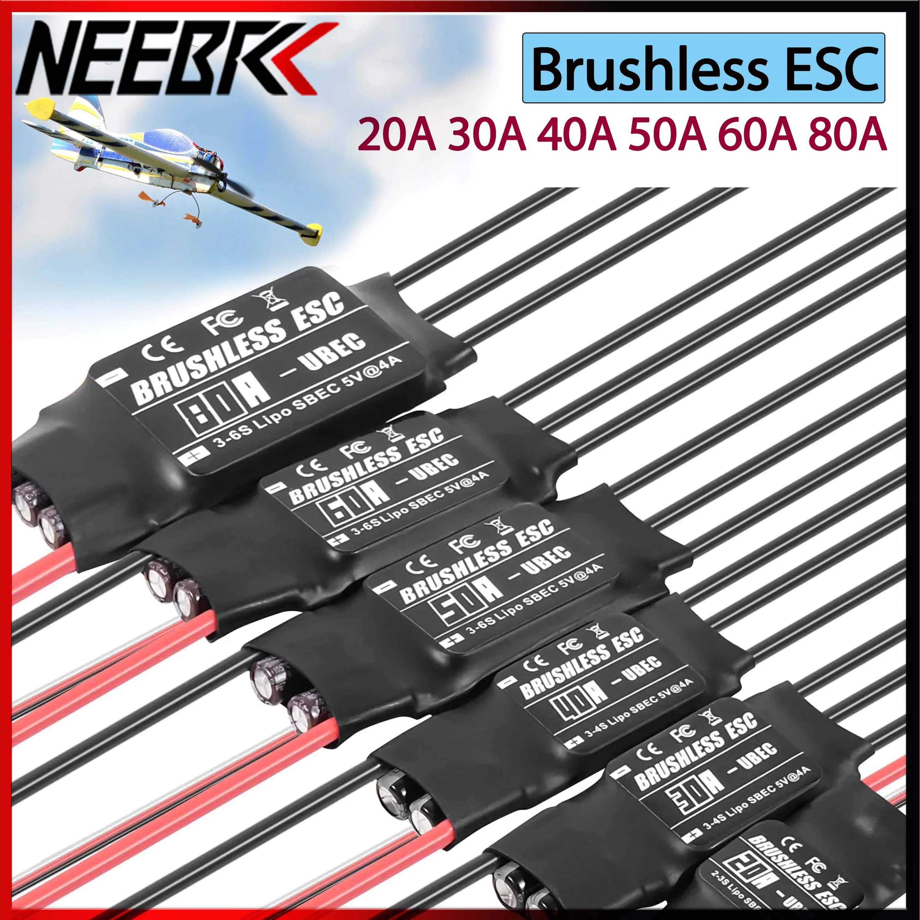 NEEBRC 20A 30A 40A 50A 60A 80A Regolatore di velocità ESC senza spazzole con UBEC 2-6S per RC Elicottero ad ala fissa Aereo FPV Drone