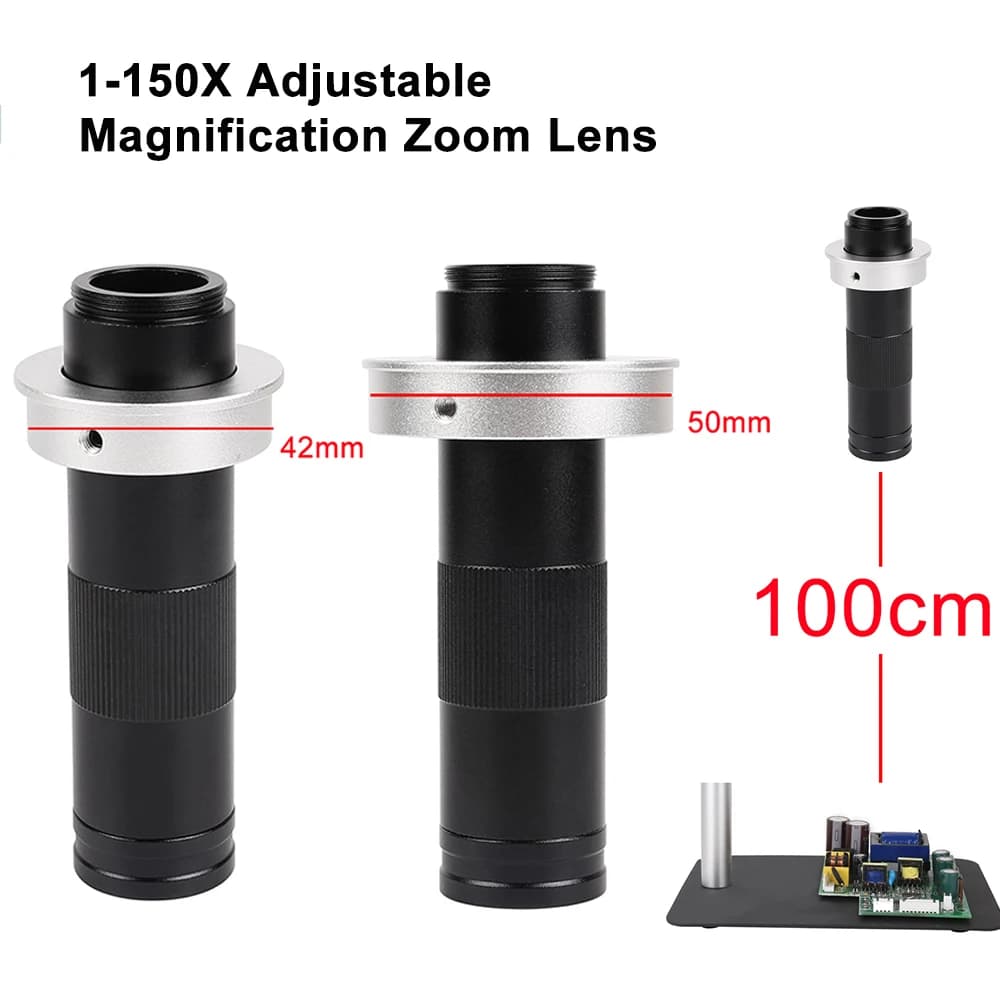 1-150X ingrandimento regolabile Zoom C Mount obiettivo Zoom lente in vetro 42mm 50mm per HDMI VGA USB videocamera per microscopio monoculare