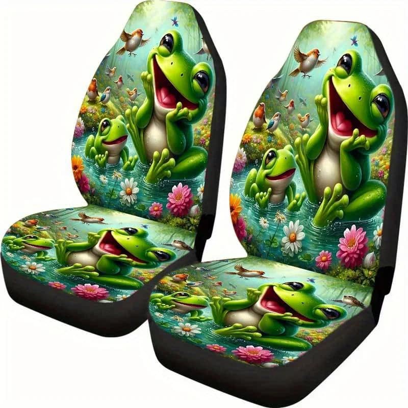 2 Theme Car Seat Covers Happy Frog 2-piece Set - Universal Car Seat Covers, SUV, Truck, Front Seat Covers, Vivid Model D