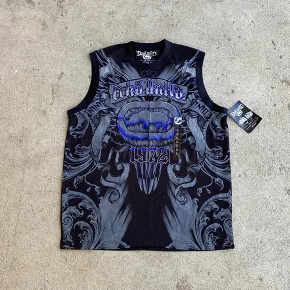 Y2K Gilet estivo da uomo Harajuku T-shirt senza maniche in cotone stampato con testa di teschio Amanti della moda Top Abbigliamento sportivo da strada Nuovo