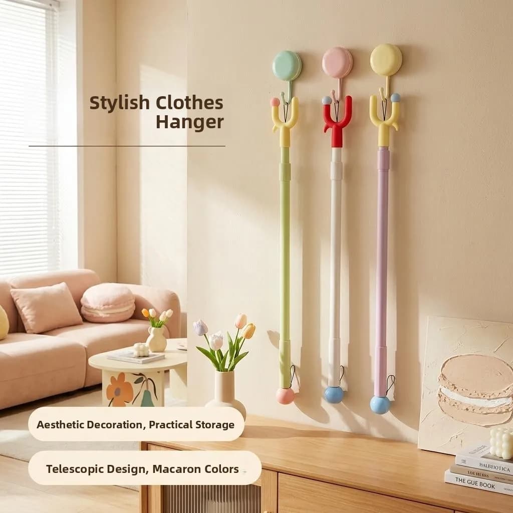 Elegant Home Use Clothes Hanger Extendable Clothes Drying Rod Portable Balcony Laundry Hanging Storage Organizer Tool