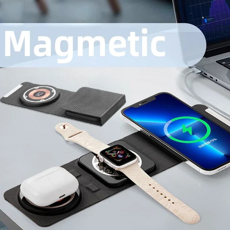Caricatore Wireless Magnetico 3 in 1 per iPhone 16 15 14 13 12 Pro Max, Apple Watch 10 9 8, AirPods 3 2, Stazione di Ricarica Rapida
