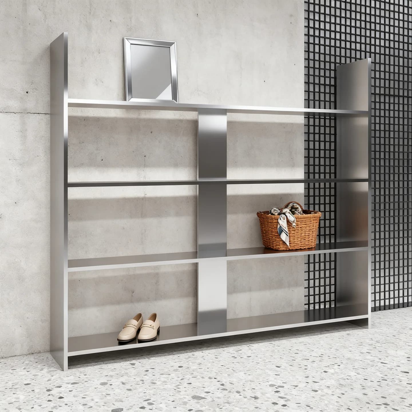 Negozio di scarpe in acciaio inossidabile scarpiera espositore da pavimento al soffitto scarpiera spazzolata negozio di abbigliamento appese vestiti e borse mu