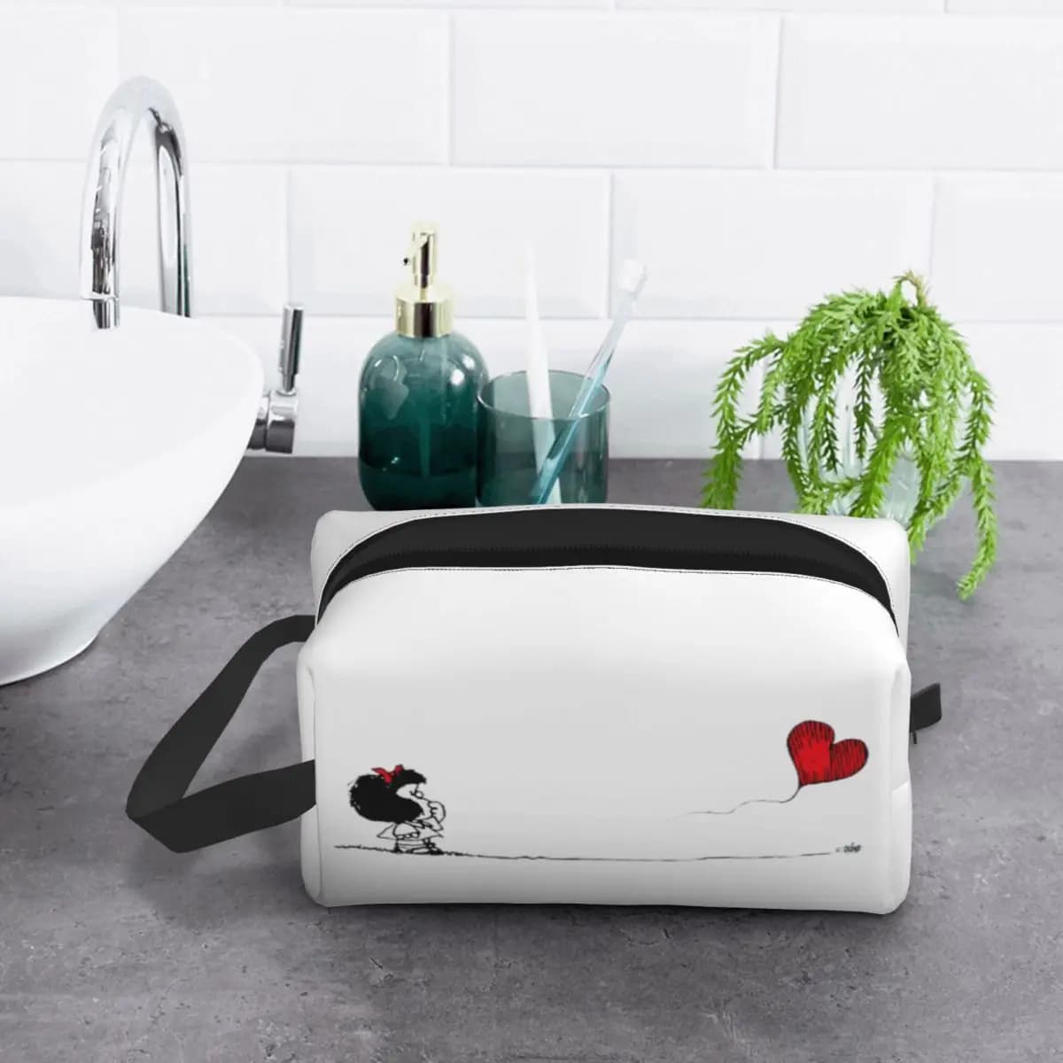 Borsa per il trucco Mafalda Balloon Heart, organizer per cosmetici, kit da viaggio, borsa per cosmetici da donna, beauty case da viaggio, astuccio per matite