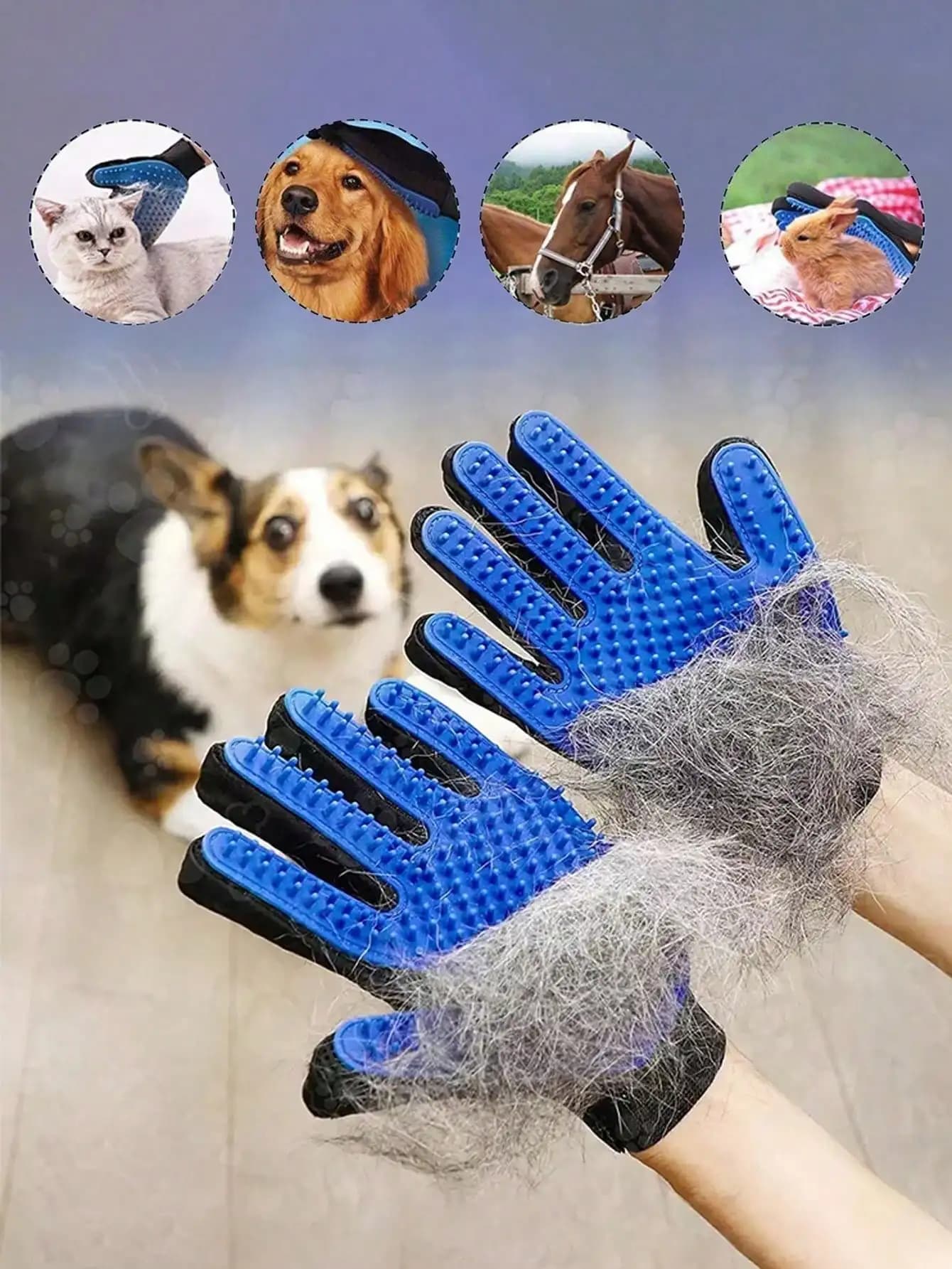 Guanto delicato per la toelettatura degli animali domestici, spazzola multifunzione per la rimozione del pelo per cani, gatti, piccoli animali, massaggio e bagno