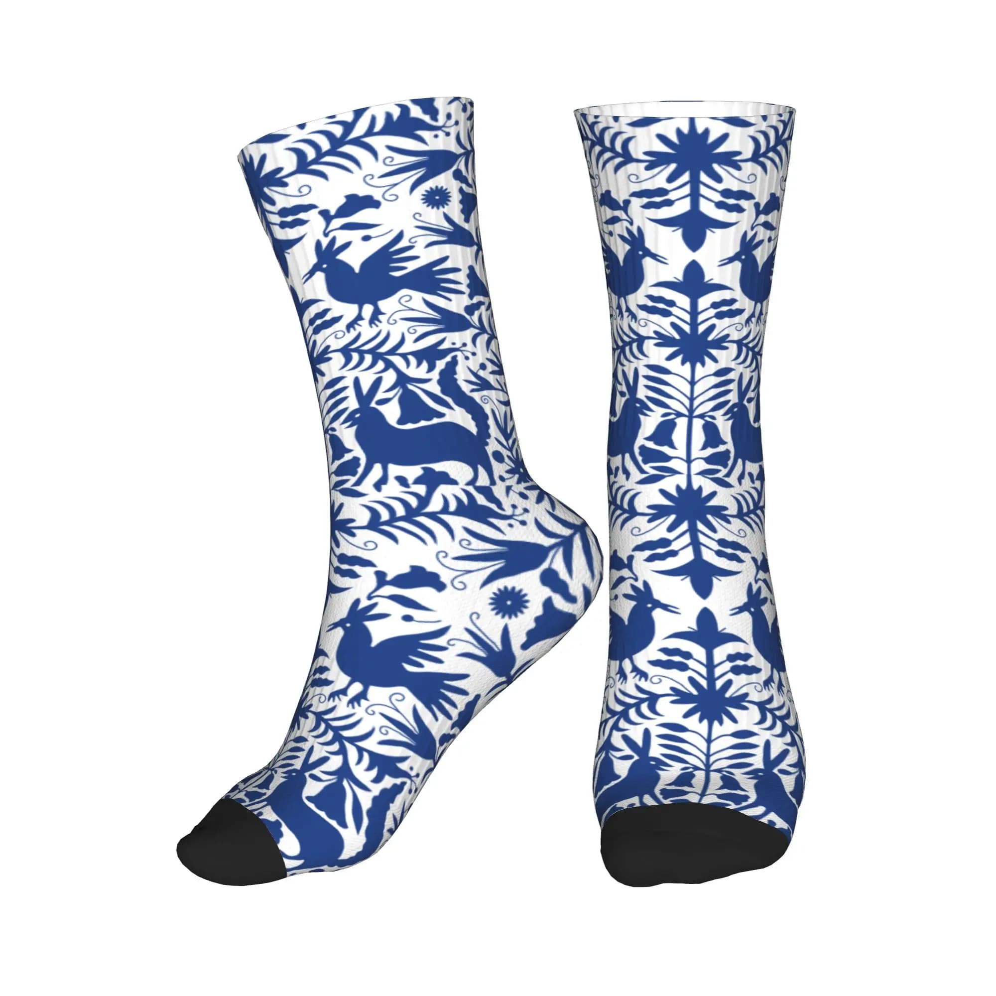 Socks with cute birds Otomi and Mexican flowers, 3D printed sports socks for men and women