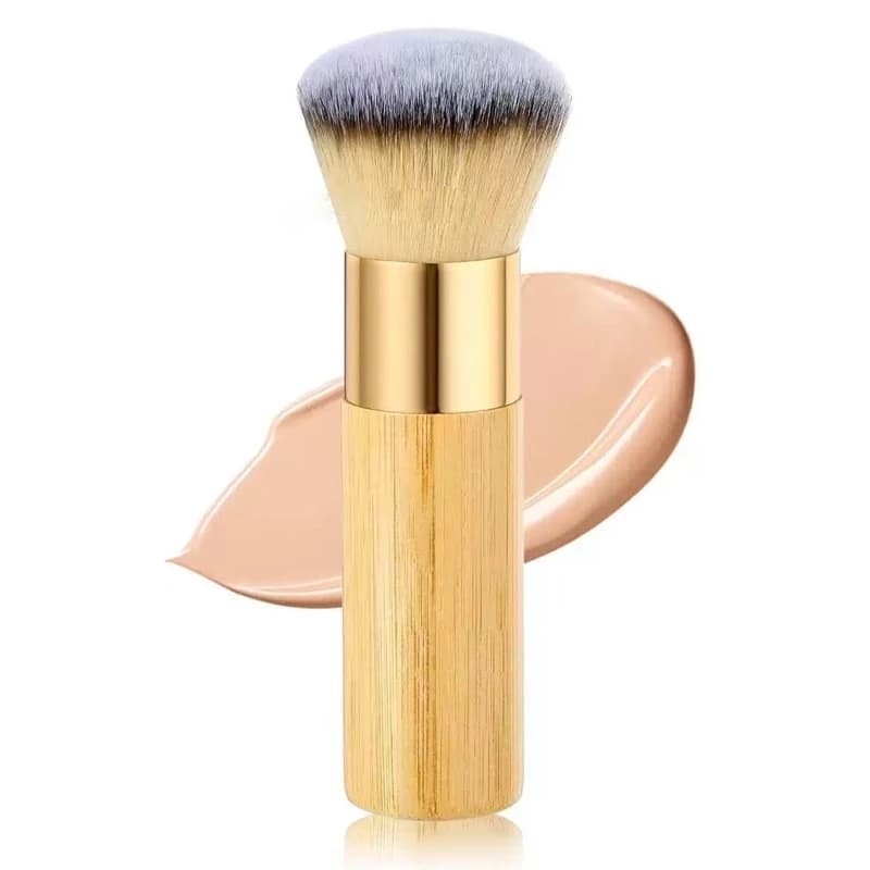1PCS Dense Soft Bamboo Foundation Brush, Airbrush Finish Synthetic Hair for Powder, Bronzer & Blush, Professional Makeup Brush
