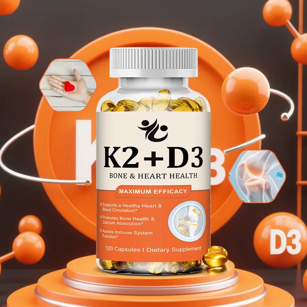 Vitamin D3 + K2 Capsules - Supports circulation, for bones, joints, teeth and skin and immune health, support supplement for mood