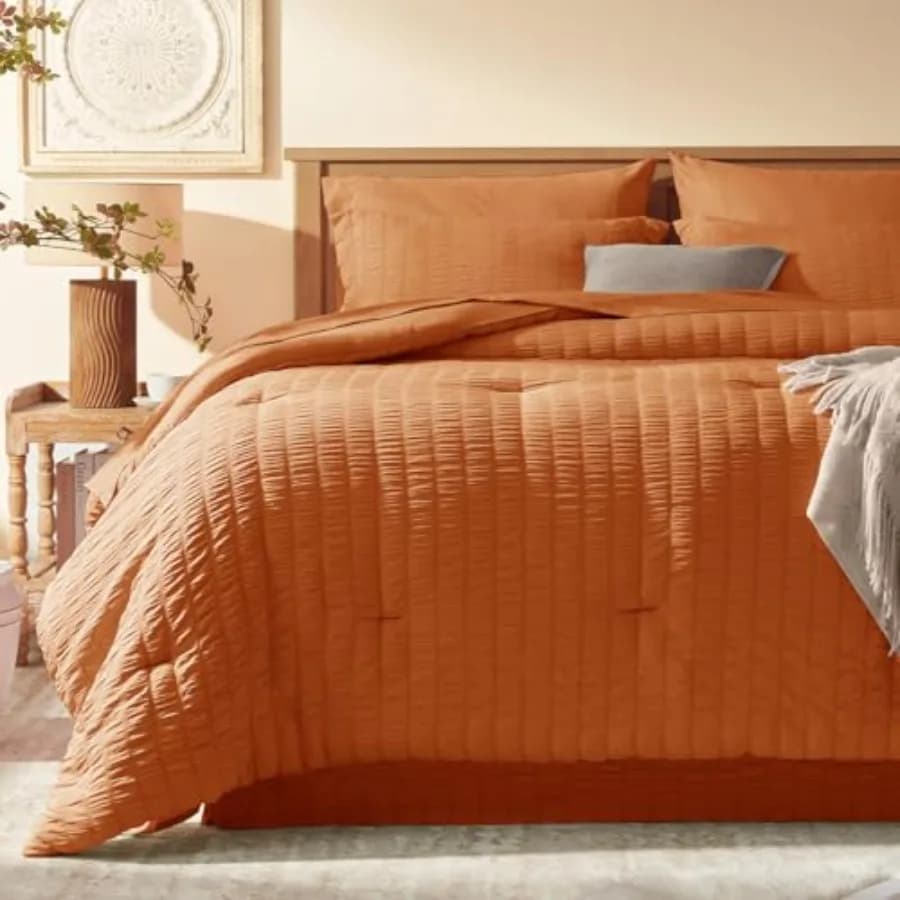 Set Copripiumino Matrimoniale 6 Pezzi in Seersucker, Set Completo Letto con Copripiumino e Lenzuola, Set Biancheria da Letto Matrimoniale con Copripiumino