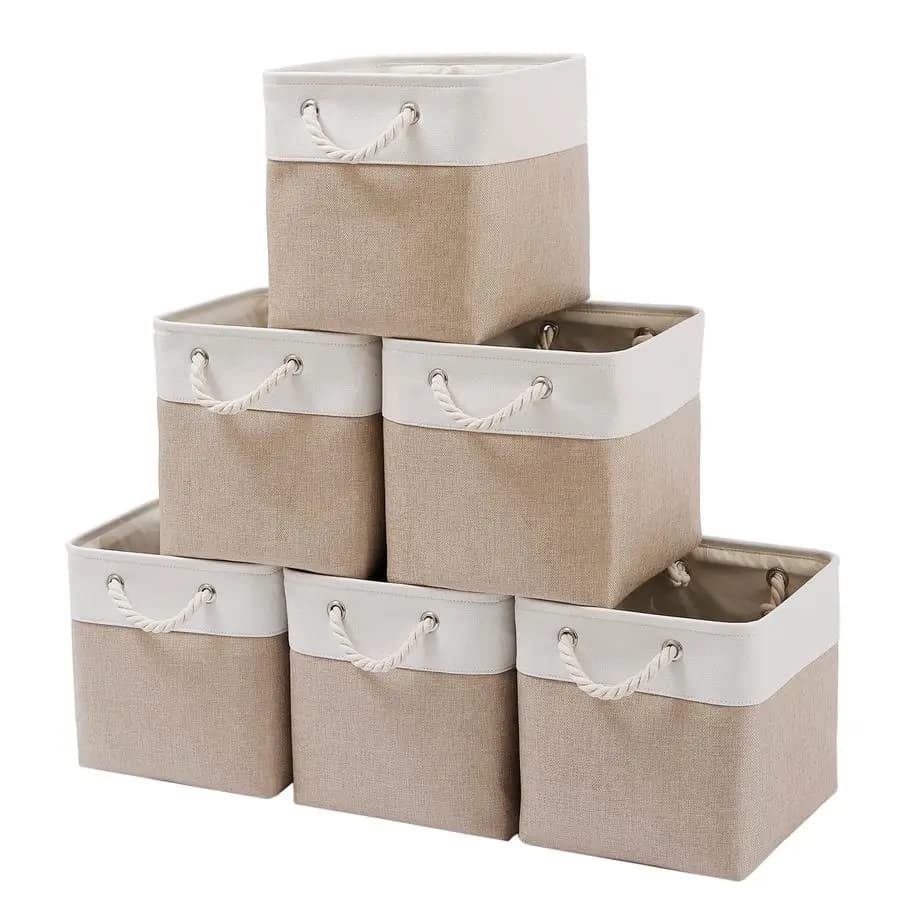 Contenitori Cubici per Stoccaggio da 11 Pollici, Set da 6 Grandi Contenitori Pieghevoli in Tessuto con Corde, Cubi di Stoccaggio Pieghevoli per Casa, Ufficio, Camera da Letto
