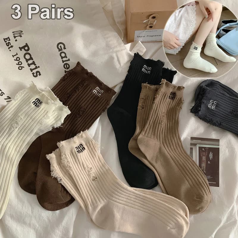 3 Pairs Luxury Brand Socks Women's Designer Cotton Trendy Embroidery Letter Design Personality Punk Fashion for Autumn