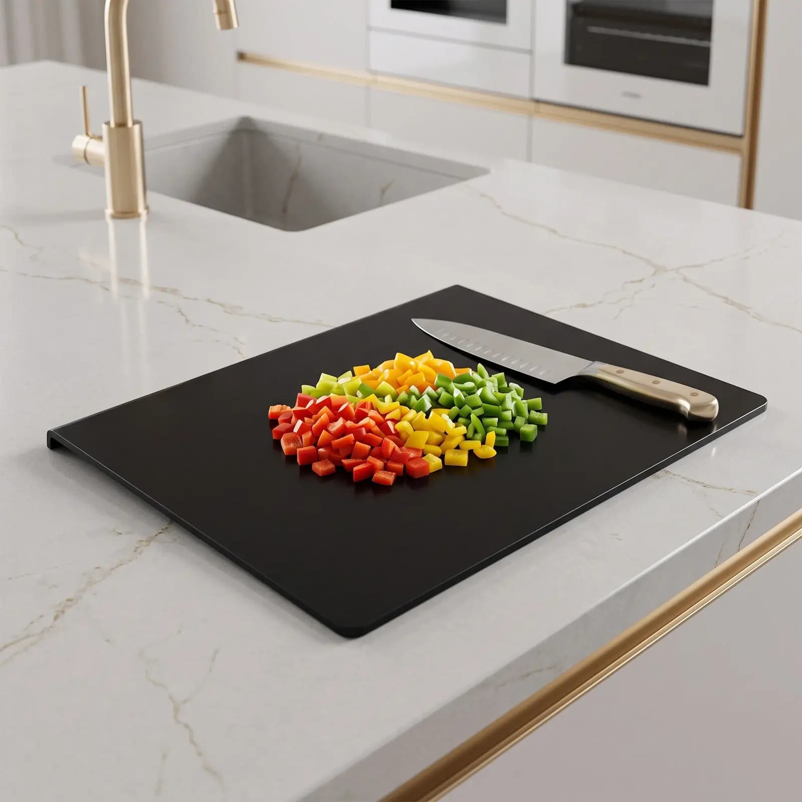 Black Acrylic Cutting Board with Lip Edge 15.7x11.8 Shatter Resistant Nonslip Countertop Protector Kitchen Sink Decor Cheese