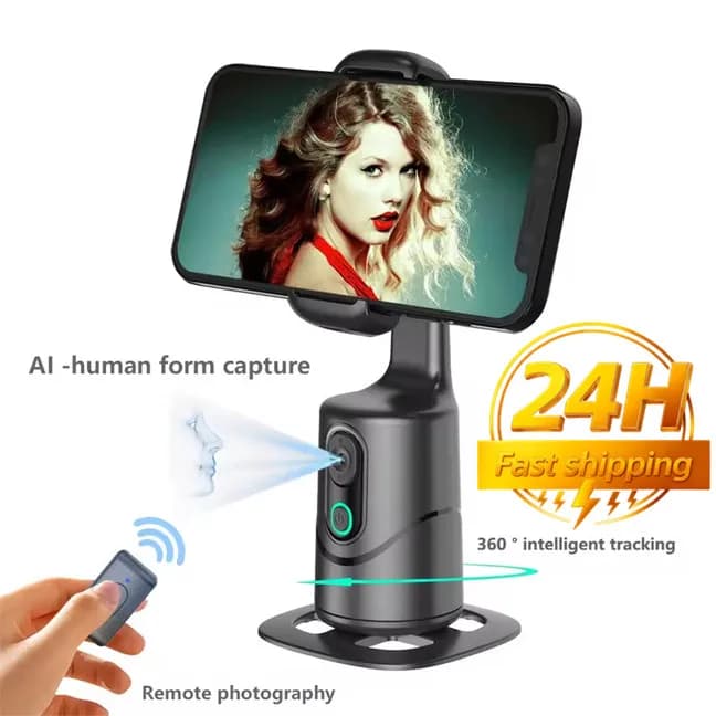 Automatic facial tracking phone holder with remote control and gesture control, 360 ° rotating phone camera holder