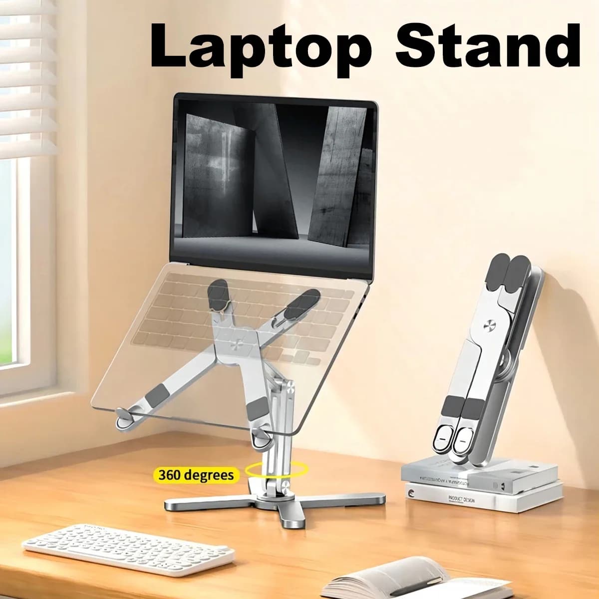 Supporto per laptop pieghevole 360 ° Supporto da tavolo per notebook con rotazione Staffa per tablet portatile per libri in lega di alluminio Dissipazione del calore aperta