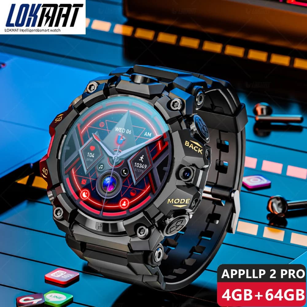 2025 Nuovo LOKMAT Robusto 4G SIM Card Android Smartwatch, Amoled Schermo Rotondo NFC Doppia Fotocamera Videochiamata Wifi Fitness Orologi Sportivi