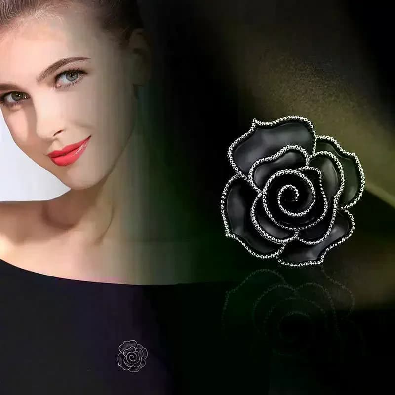 Temperament Black White Camellia Flower Brooches Mourning Corsage Pin For Woman Shirt Dress Scarf Clothing Accessories