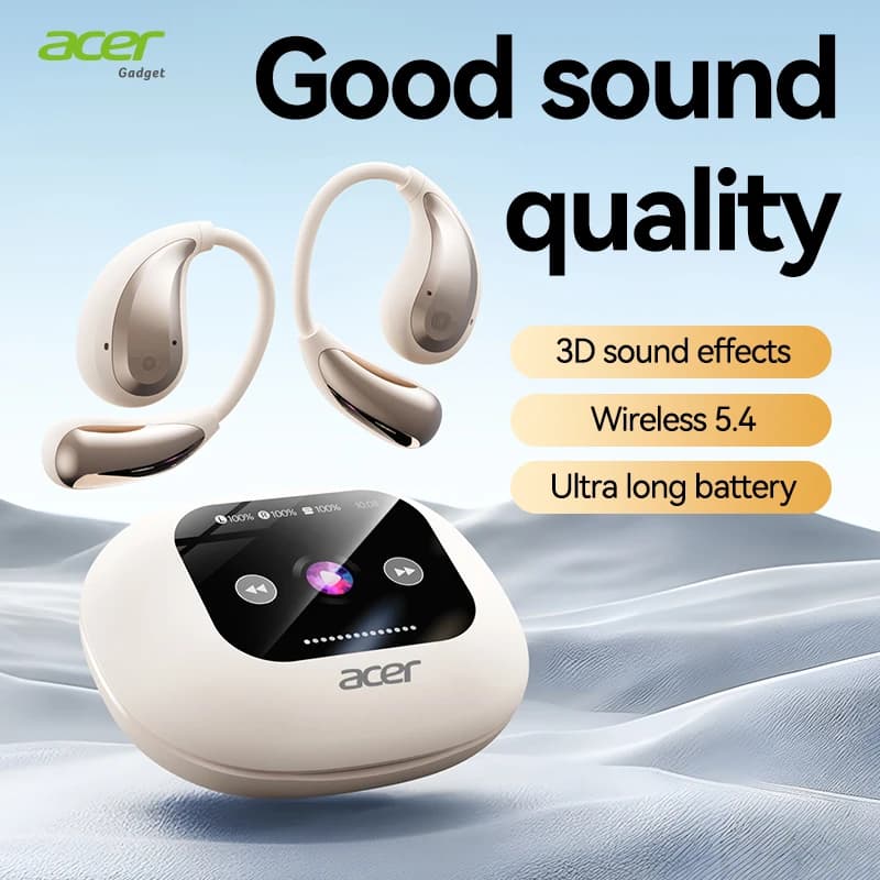 [Prodotto ufficiale Acer] Cuffie Bluetooth wireless Ohr549 con design a gancio per l'orecchio, schermo display, comode da indossare per sport, corsa, fitness, compatibili con telefoni cellulari, tablet e laptop