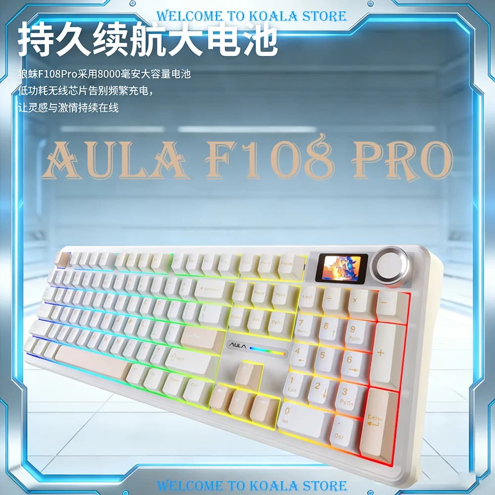 Tastiera Meccanica AULA F108 Tri-Mode con Struttura Gasket, Hot Swap, Keycaps PBT, Retroilluminazione RGB, 108 Tasti per Gamer PC