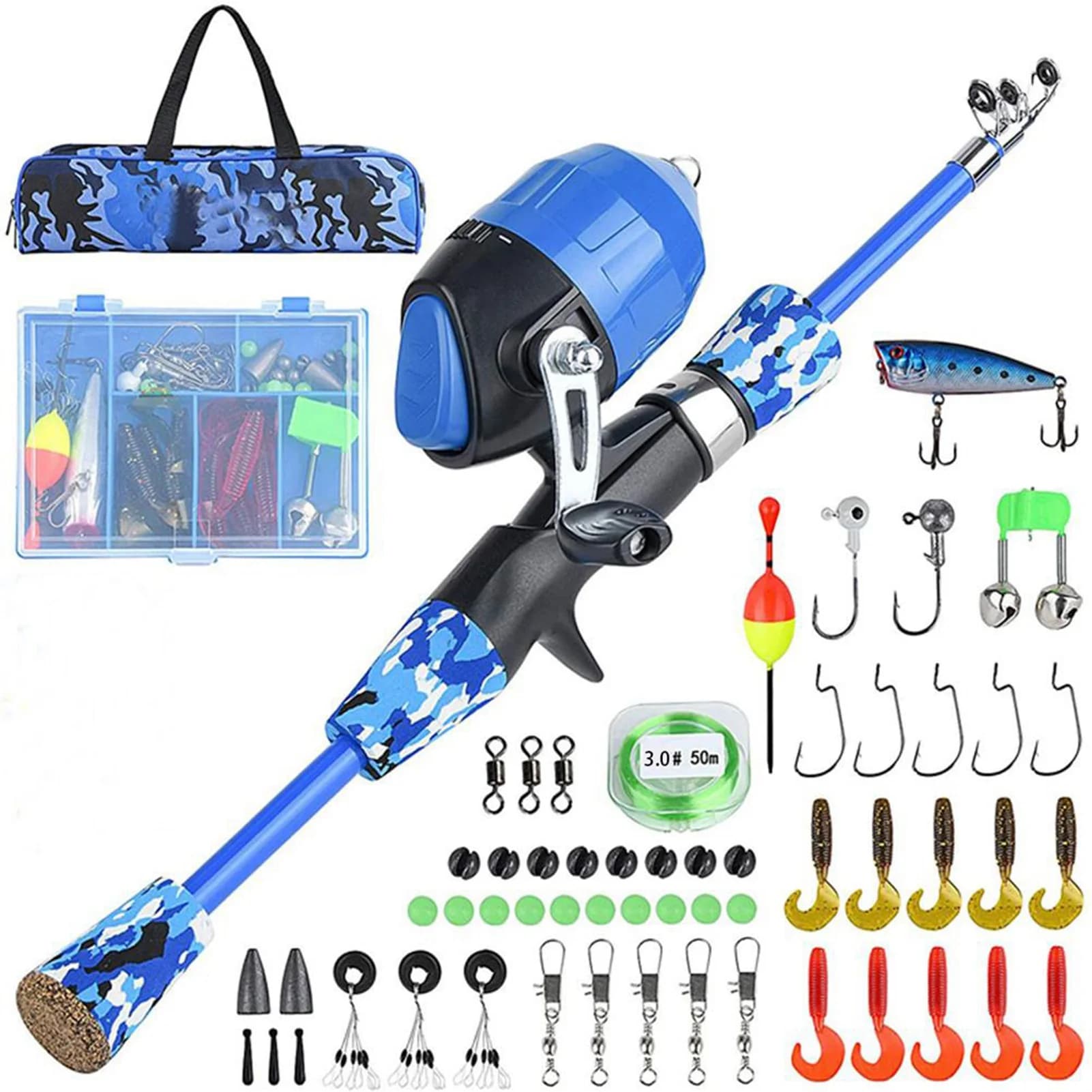 Lightweight and Portable Telescopic Fishing Kit with EVA Anti-slip Grip, Children's Fishing Rod and Rotating Muline for Camping at Open