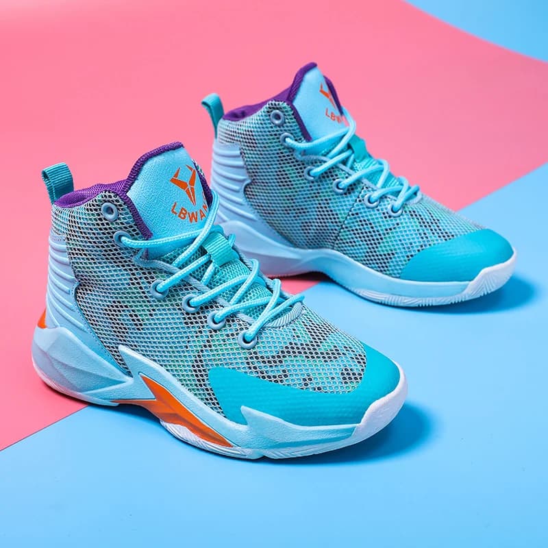 Scarpe da basket in pelle per bambini Scarpe da ginnastica imbottite antiscivolo Scarpe da ginnastica alte Stivali da combattimento con supporto per caviglia da basket