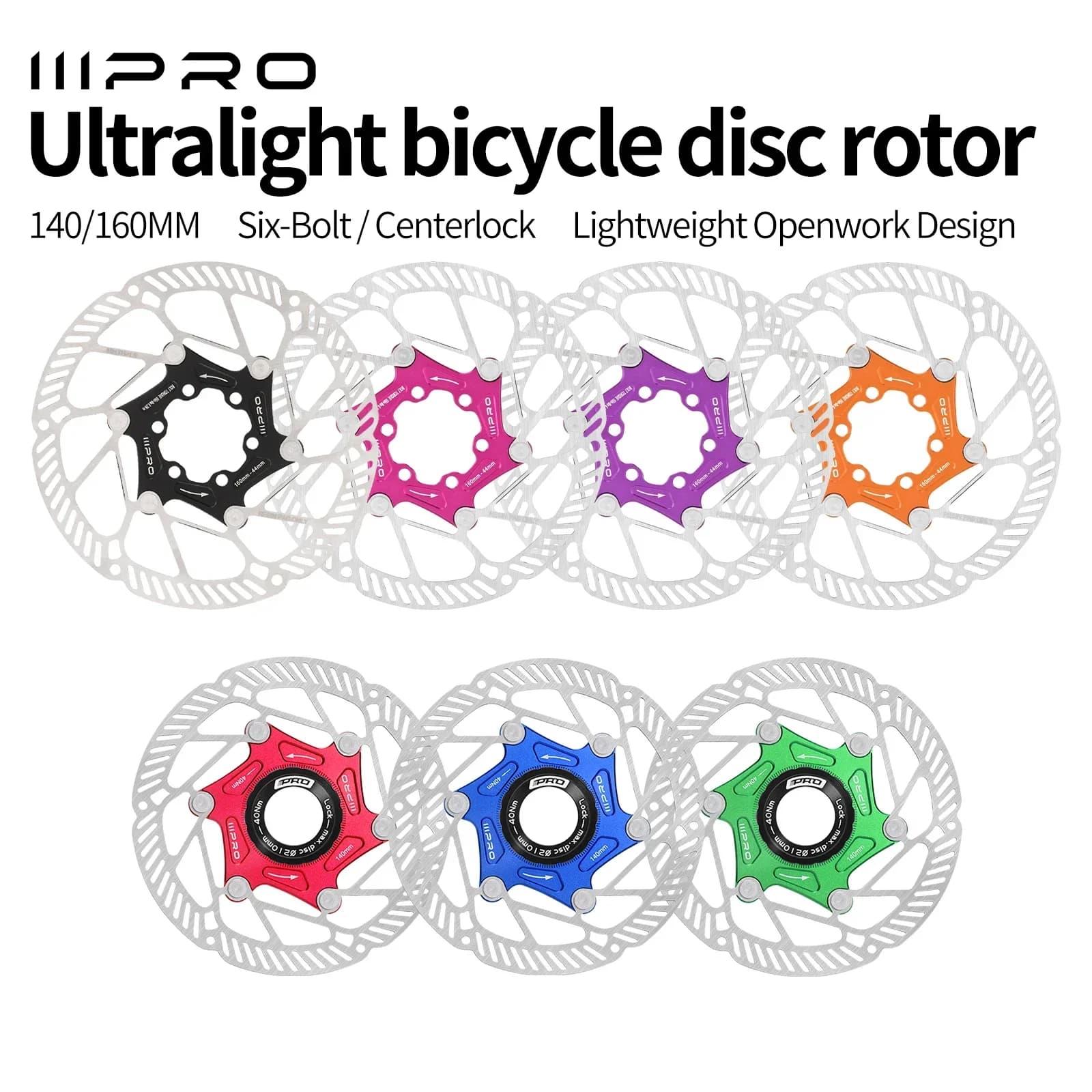 Disco Freno Flottante Ultraleggero IIIPRO Center Lock 140/160mm, Dissipazione del Calore, Multicolore, per Freni a Disco Idraulici Shimano SRAM
